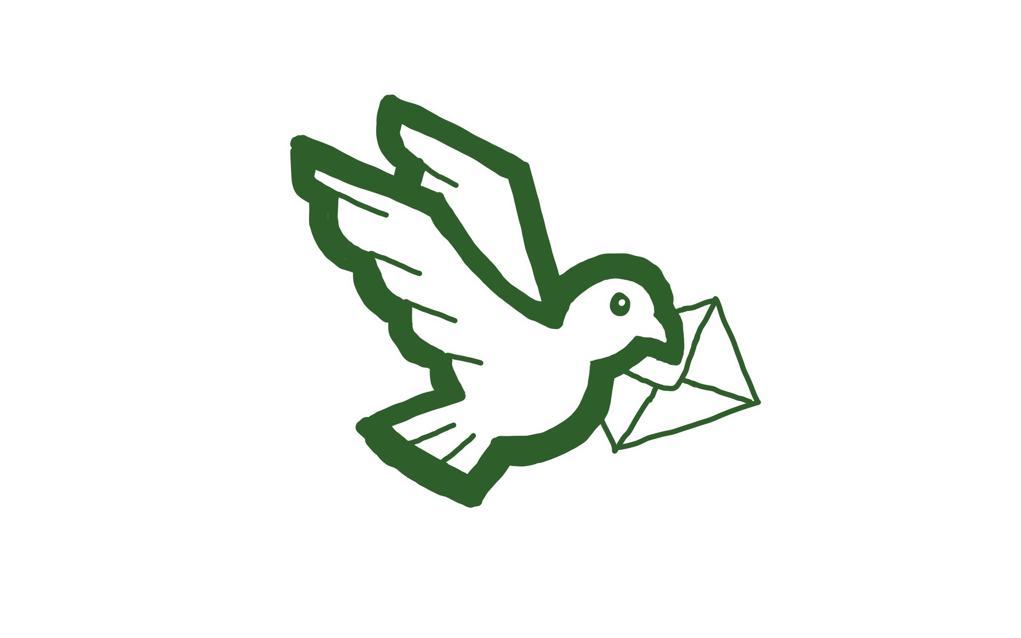 Vogel im Flug mit einem Brief im Schnabel — Symbol für: in Kontakt bleiben.